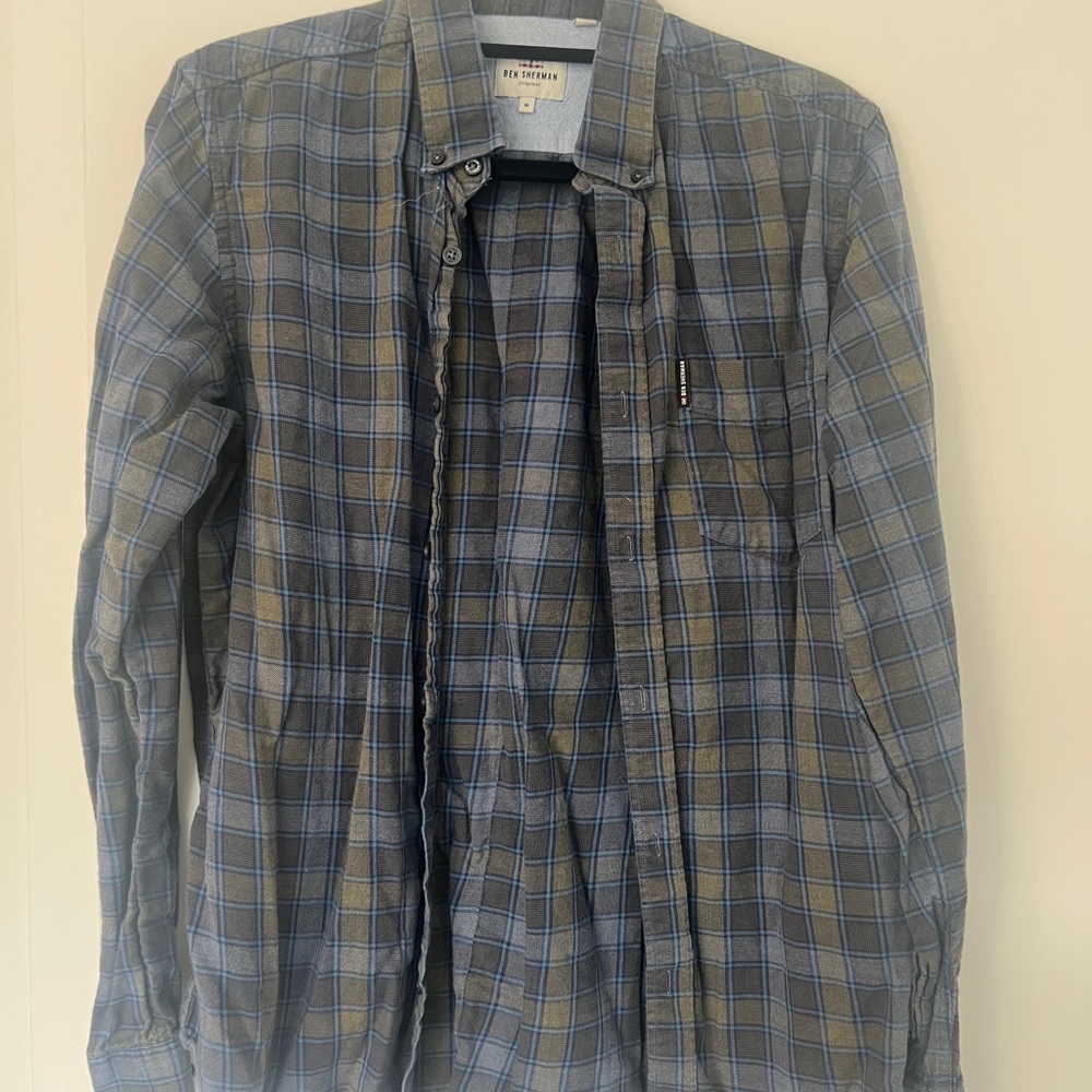 Ben Sherman Men's Plaid Shirt Jacket in Blue and Brown